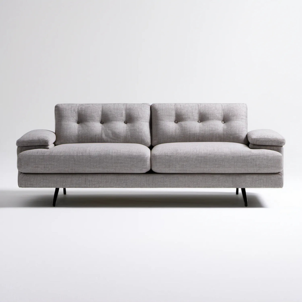 Dwuosobowa sofa tapicerowana szara z czarnymi nóżkami 210 × 90 × 85 cm