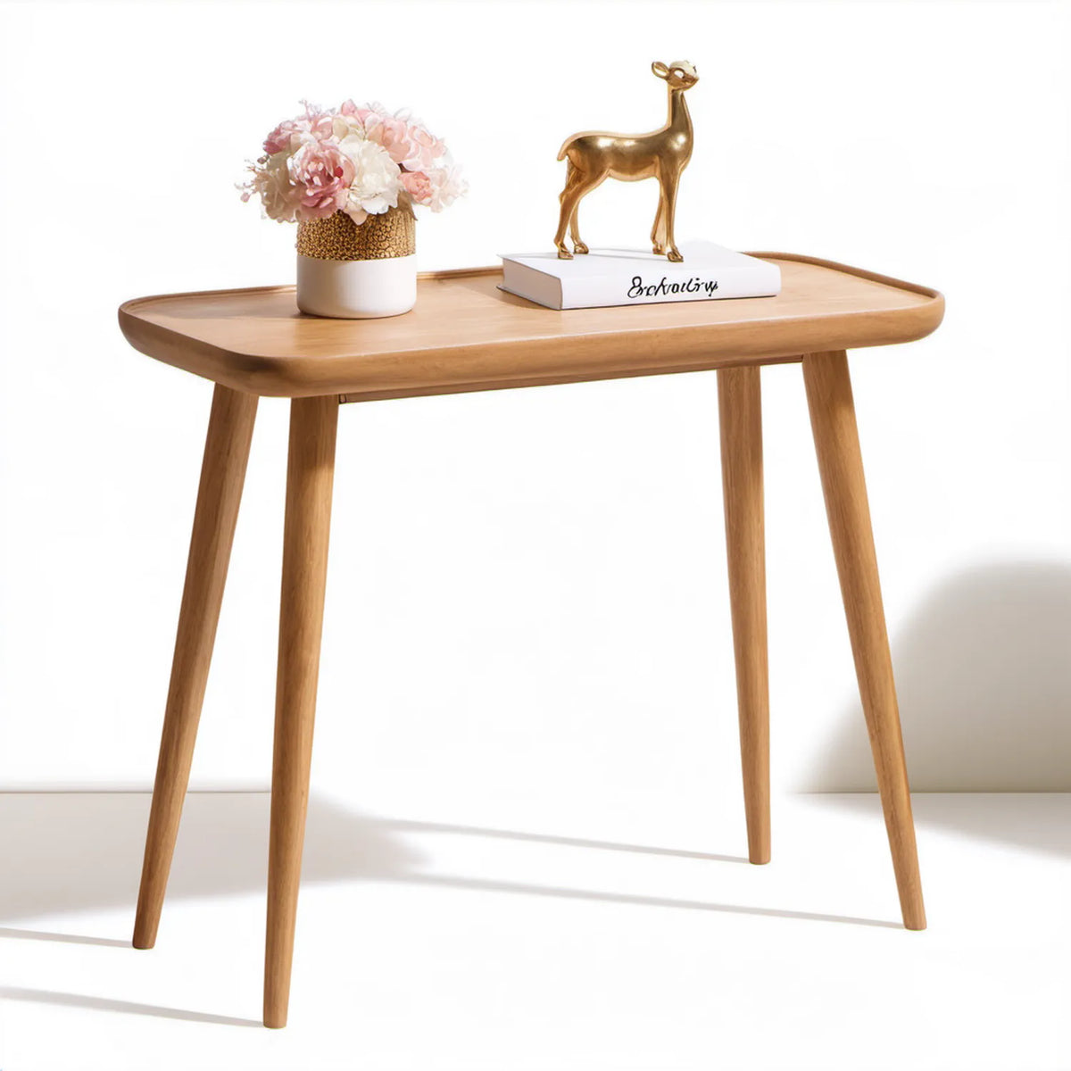 Stolik boczny z litego drewna kauczukowego, naturalny brąz, 100 x 50 x 75 cm