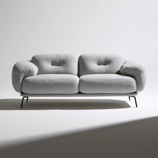 Dwuosobowa sofa tapicerowana jasnoszara z czarnymi nogami, 180 x 90 x 85 cm