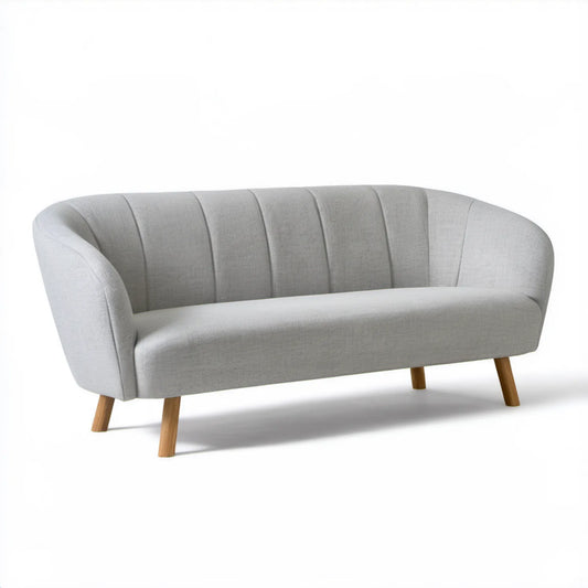 Jasnoszara sofa dwuosobowa z tapicerką poliestrową i drewnianymi nogami 160 x 78 x 78 cm