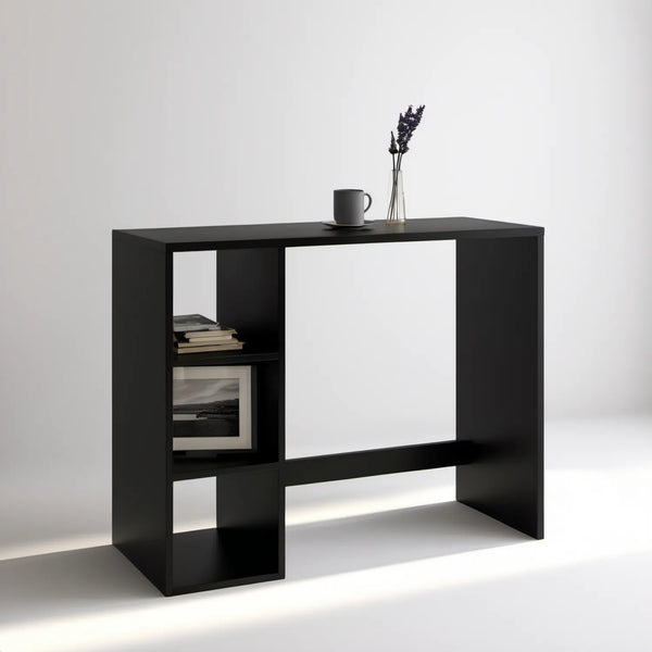Czarny stół barowy z półkami z laminowanej płyty wiórowej 120 x 40 x 105 cm