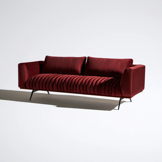 Trzyosobowa sofa z aksamitną tapicerką, bordowa/czarna, 220 x 90 x 80 cm
